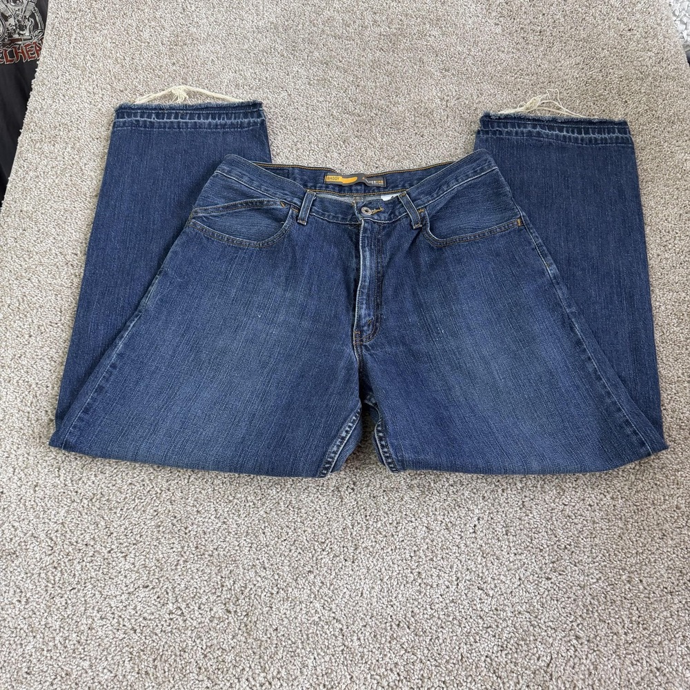Y2K SilverTab Baggy Jeans Mens 34x30 Medium Wash Blue Denim Straight Distressed